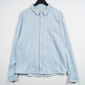 Faherty Brand Men's Jersey Knit Button Down Shirt Blue Organic Cotton Blend L